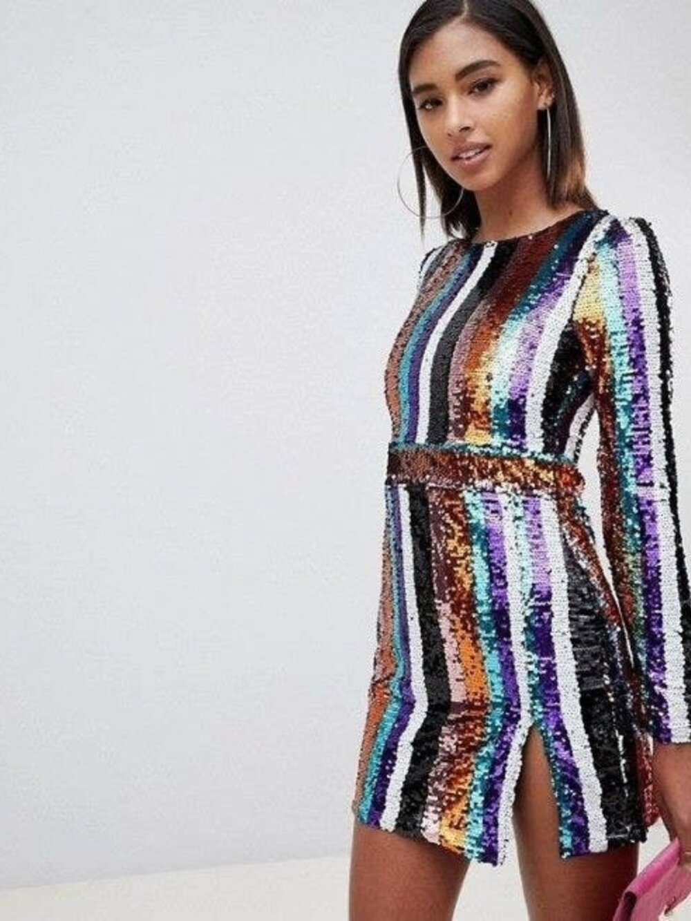Club L London Multi-Coloured Striped Sequin Mini Dress